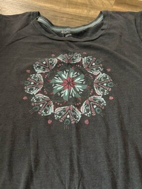 Columbia Black Short Sleeve Tee with Pink and Teal Floral Mandala